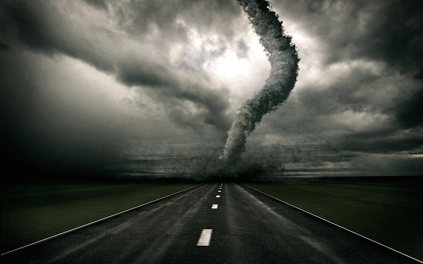 cielo selvaggio sulla strada, nuvole, vento, meteo, tornado Sfondo HD