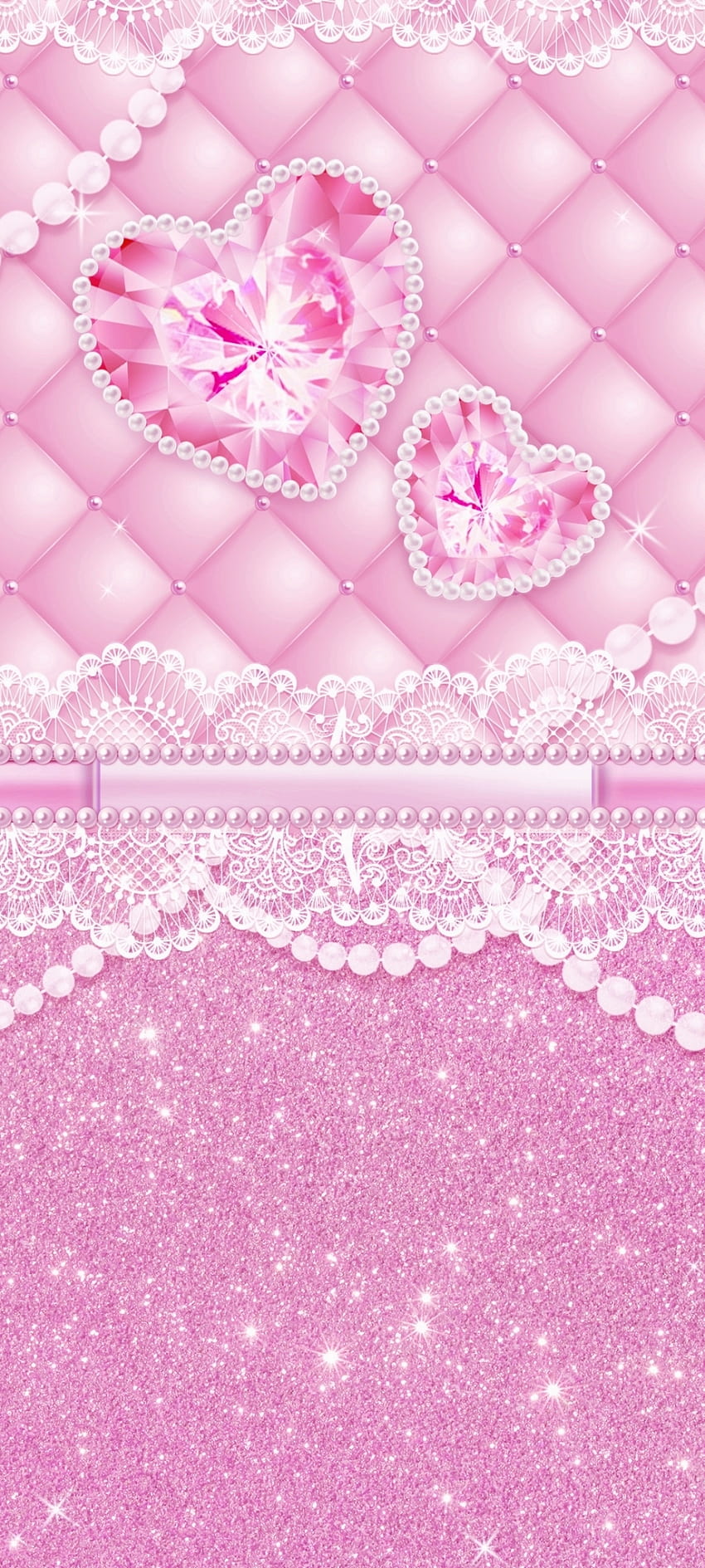 아름다운 핑크 하트, 마젠타, 다이아몬드, 해피 발렌타인 데이, 럭셔리, 발렌타인, 가죽, 진주 HD 전화 배경 화면