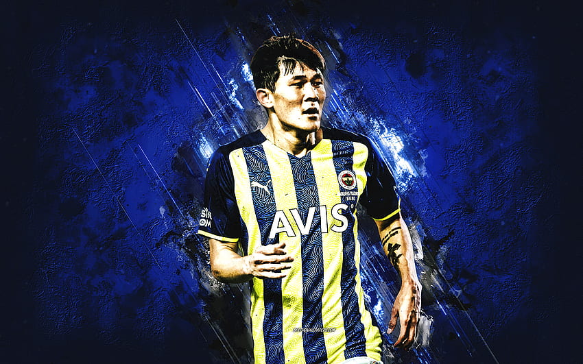 Kim Min Jae, Fenerbahçe, Güney Koreli futbolcu, mavi taş, arka plan, Türkiye, futbol HD duvar kağıdı