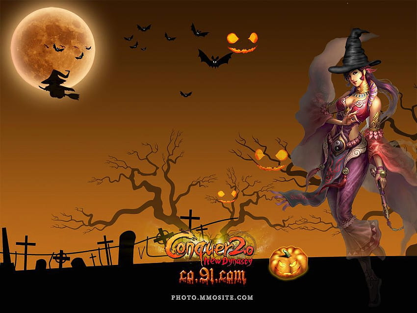 Halloweenowe potwory podbijają czarownicę, potwory z kreskówek na Halloween Tapeta HD