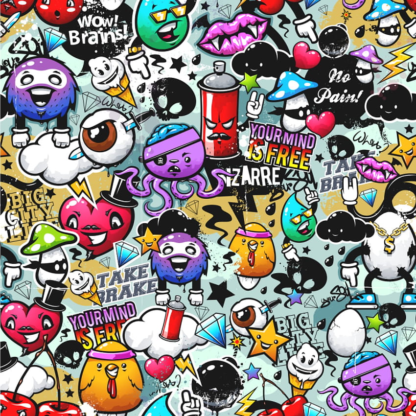 graffiti , cartoon, pattern, design, art, illustration, font, doodle, emoticon, icon, graphic design HD phone wallpaper
