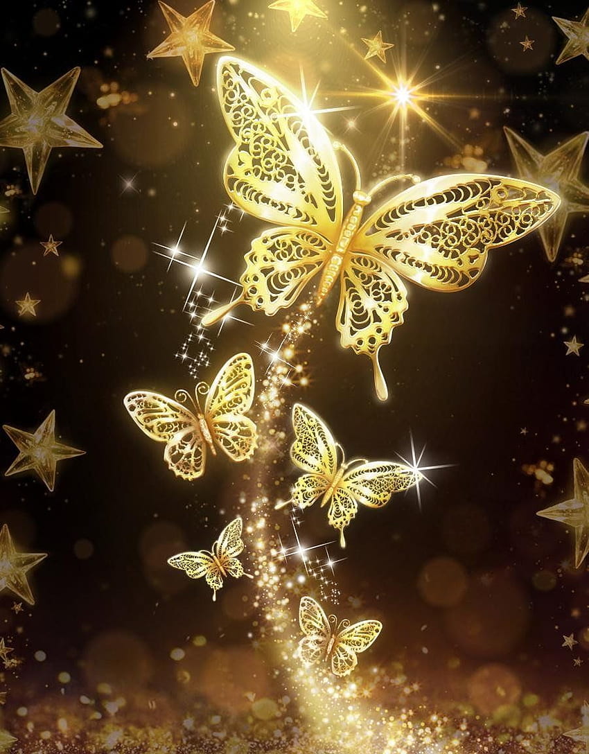 Rose Gold Golden Butterfly, Cool Yellow Butterfly HD phone wallpaper