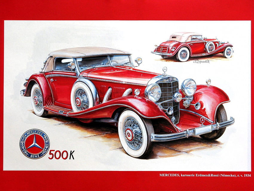Mercedes Benz, Artwork, Klassiker, Cabrio, Räder, Oldtimer HD-Hintergrundbild