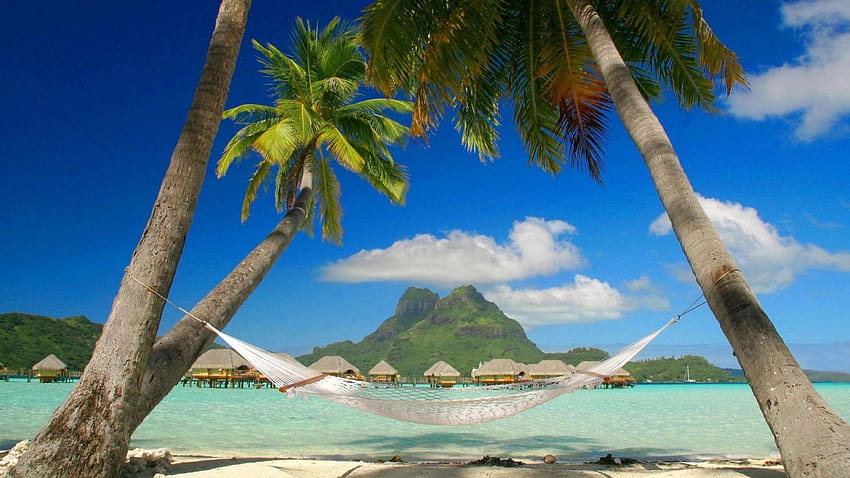 Isla Bora Bora, cielo azul, arena, claro, playa fondo de pantalla