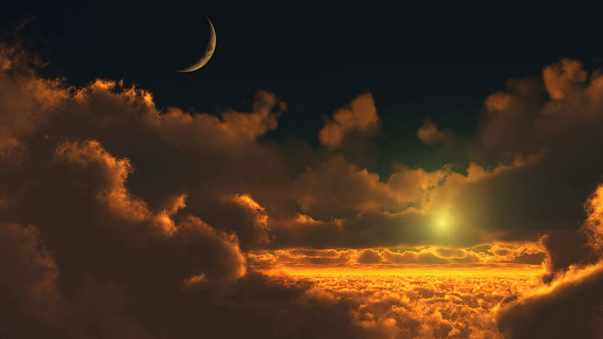Nature, Sky, Clouds, Moon, Height, Glow HD wallpaper