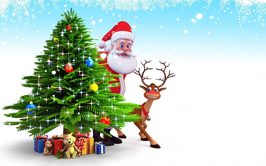 Santa Claus, Cartoon Tree HD wallpaper | Pxfuel