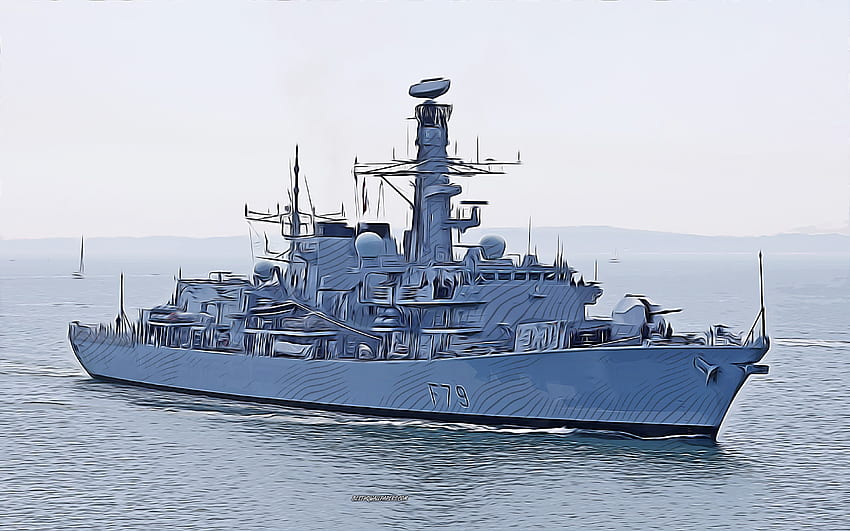 HMS Portland, F79, , arte vettoriale, disegno HMS Portland, arte creativa, arte HMS Portland, disegno vettoriale, navi astratte, HMS Portland F79, Royal Navy Sfondo HD