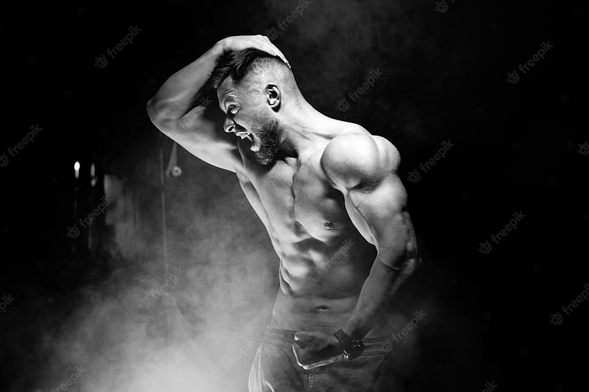 Premium . Strong brutal bodybuilder man with perfect abs shouldersbiceps  triceps and chest showing his biceps scream motivation black and white HD  wallpaper | Pxfuel