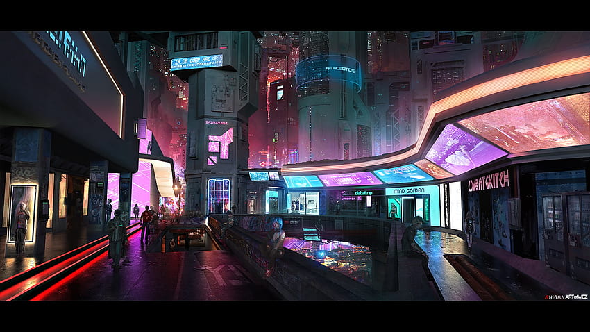 The Neon District at Night, Futuristic Neon HD wallpaper
