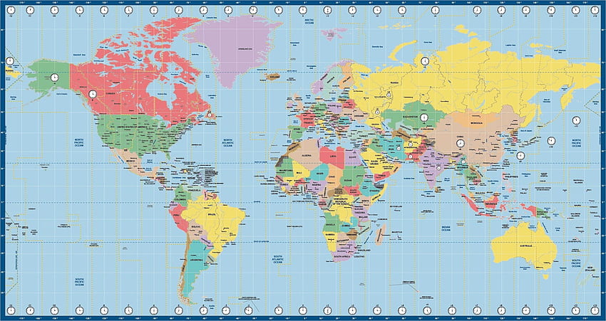 Particolare mappa del fuso orario mondiale stampabile Pdf Mappa degli Stati Uniti Orario, fuso orario Sfondo HD