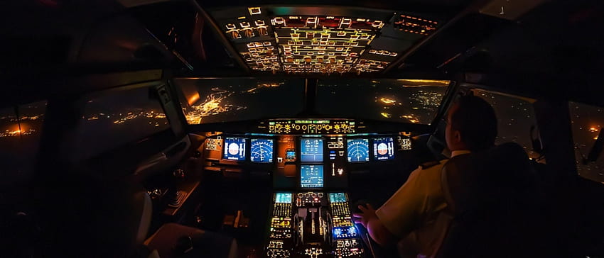 Кокпит през нощта, нощ, самолет, невероятно, пилотска кабина HD тапет