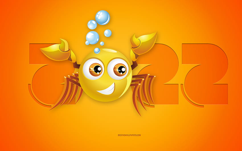 2022 Cancer Year, Happy New Year 2022, yellow background, 3D Cancer zodiac sign, 2022 New Year, Cancer zodiac sign, 2022 concepts, Cancer HD wallpaper