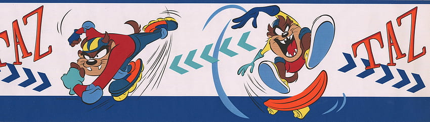 RetroArt Taz on Skateboard and Rollerblades Looney Tunes Disney Cartoon 30' x 7'' Border, Looney Tunes Aesthetic HD wallpaper