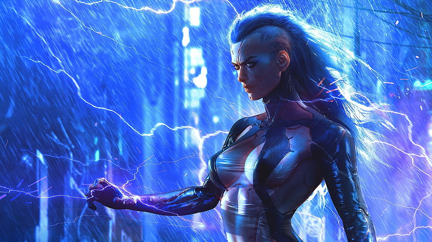 Wallpaper girl, the city, cyberpunk for mobile and desktop, section  фантастика, resolution 2304x1536 - download