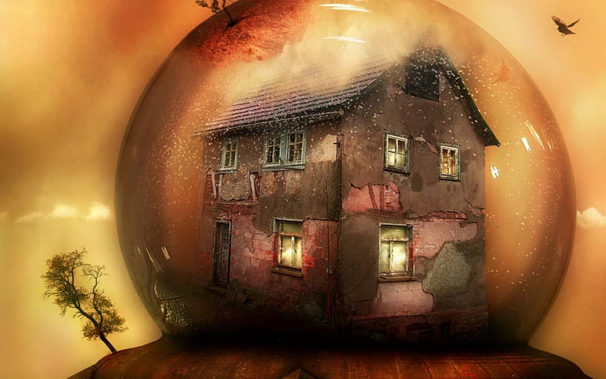 house in a bubble, round, old, bubble, house HD wallpaper