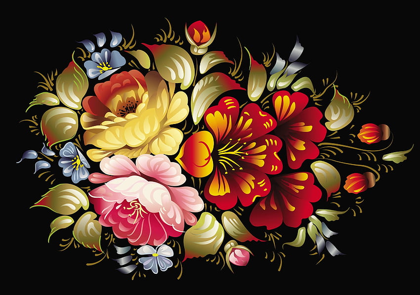 Superbe art floral. Belle peinture de fleurs. Découpage, Art Populaire Fond d'écran HD