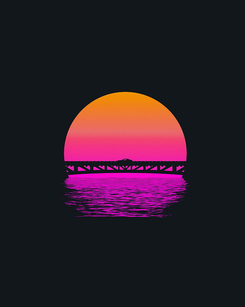 Sunset, lake, bridge, minimal HD phone wallpaper
