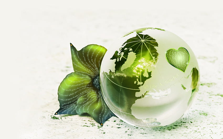 Green leaf Earth globes white background HD wallpaper