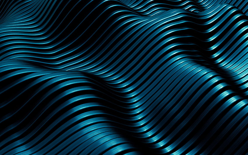 Latar belakang gelombang logam biru,, Latar belakang gelombang 3D biru, tekstur logam 3D, Latar belakang logam biru dengan resolusi. Kualitas tinggi Wallpaper HD