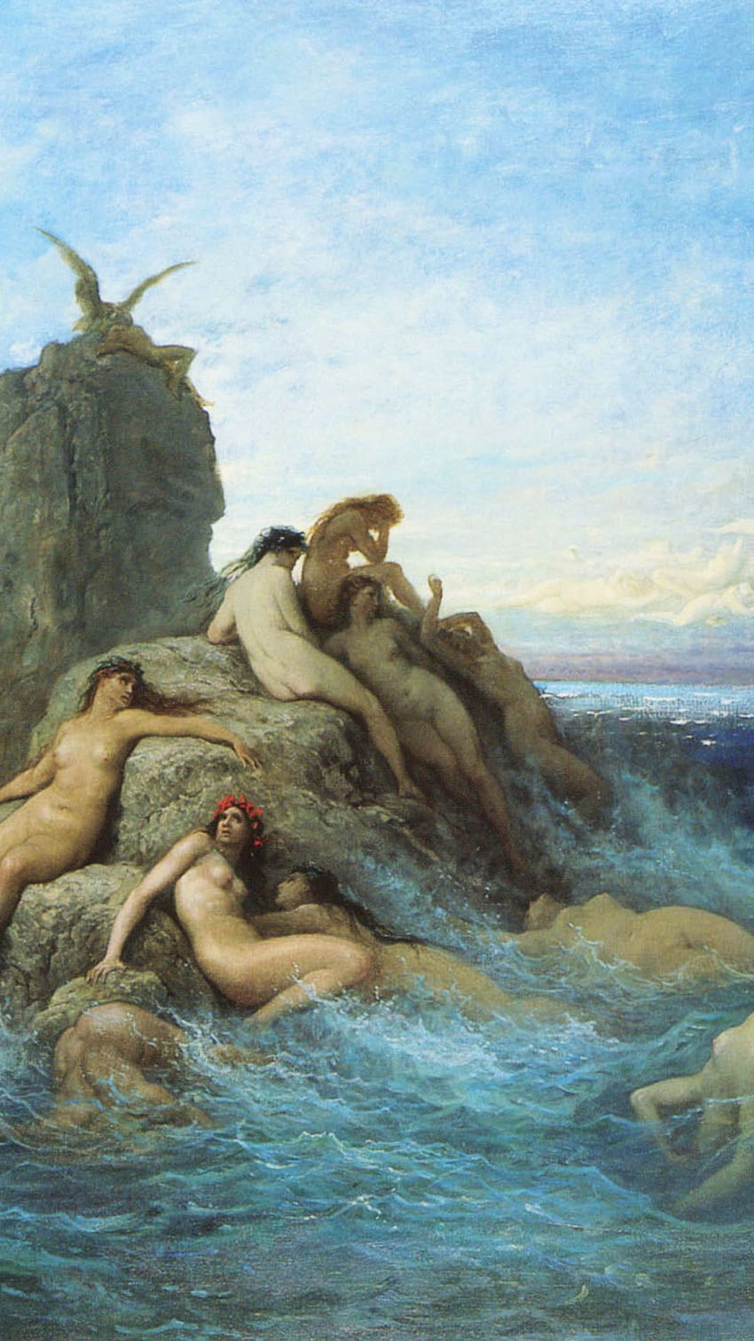 rocks, myth, , gustave dore, sea naiads, wave, Gustave Doré HD phone wallpaper