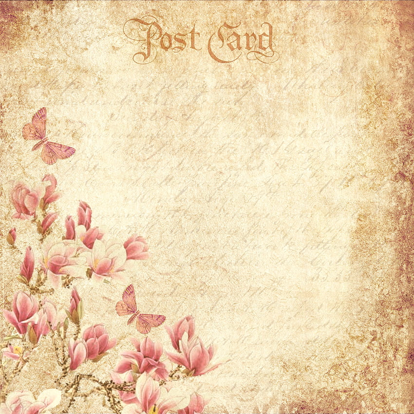 : vintage, flowers, butterflies, romantic, scrapbooking, handwritten, text, postcard, square, victorian, old, antique, nostalgia, guestbook, elegant, paper, female, retro, scrapbook, background, greeting card, style, , pink, floral, Old Postcard HD phone wallpaper