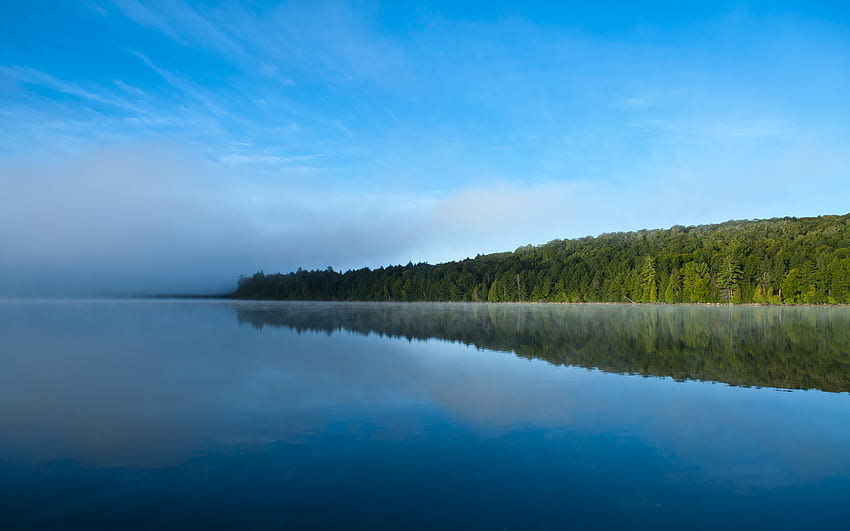 Morgennebel, blau, Strände, Wälder, wunderschön, Seen, Nebel, Natur, Himmel, Wasser, ruhig, still HD-Hintergrundbild