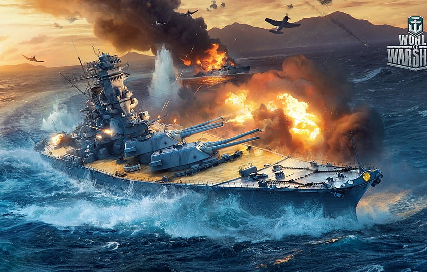 The ocean, Sea, The game, The plane, Fire, War, Ship, Battle, Ships, Battle, Aviation, Attack, Aircraft, Wargaming, World of Warships, Warship for , section игры HD wallpaper