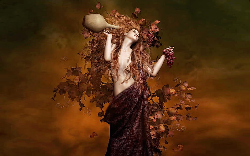 Fall Fantasy Lady , alluring, sexy, Grapes, beautiful, Autumn, fantasy ...