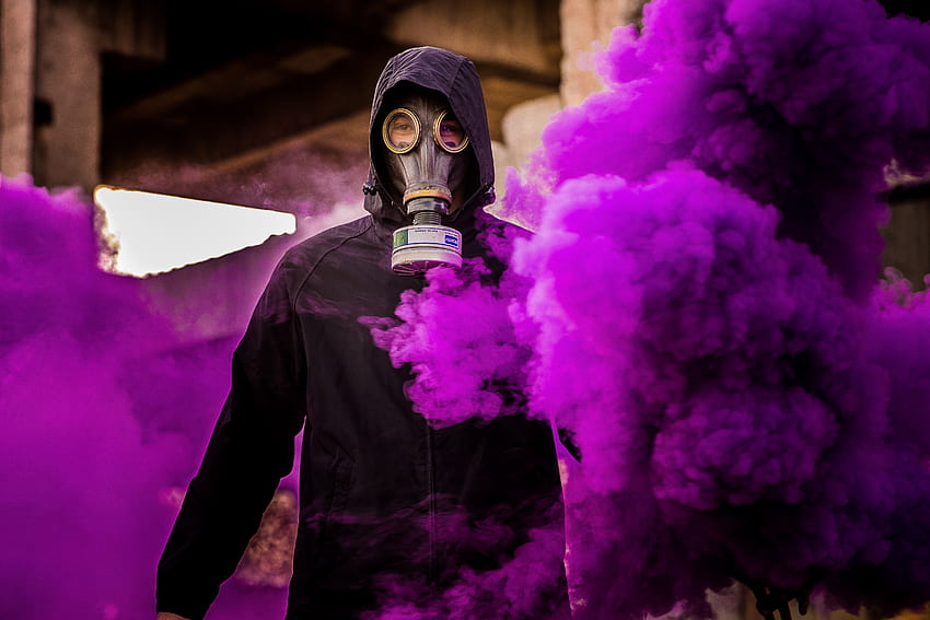Smoke, Violet, , , Mask, Gas Mask, Purple, Human, Person HD wallpaper