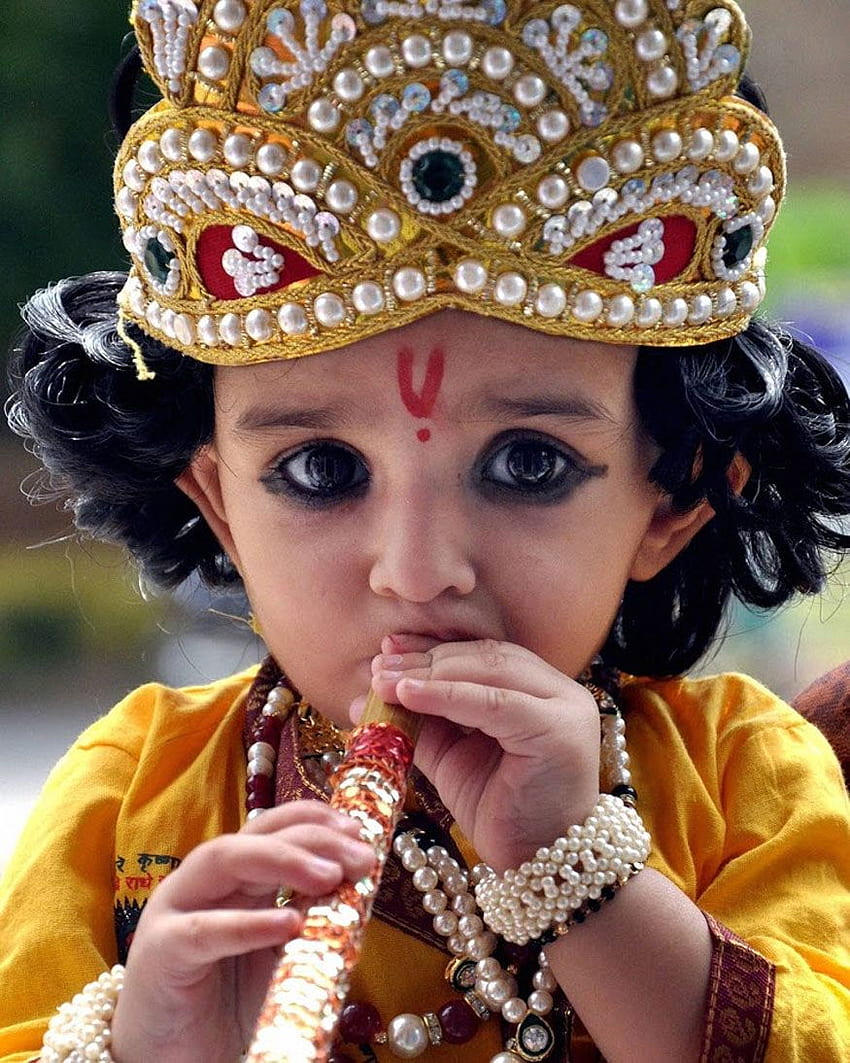 Happy Janmashtami: Radha, Krishna & Meera に扮したかわいい子供たち - gallery, Baby Lord Krishna HD電話の壁紙