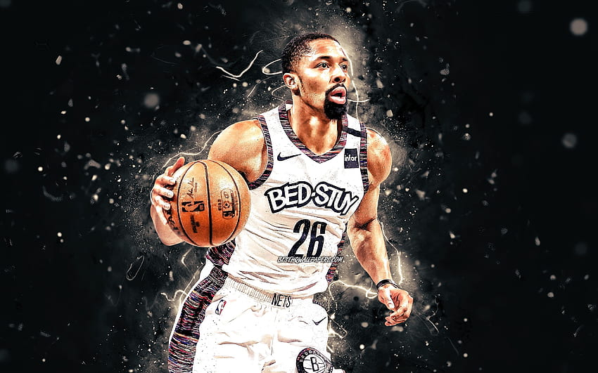 Spencer Dinwiddie, , 2020, Brooklyn Nets, NBA, basketball, Spencer Gray Dinwiddie, USA, Spencer Dinwiddie Brooklyn Nets, white neon lights, Spencer Dinwiddie for with resolution . High Quality HD wallpaper