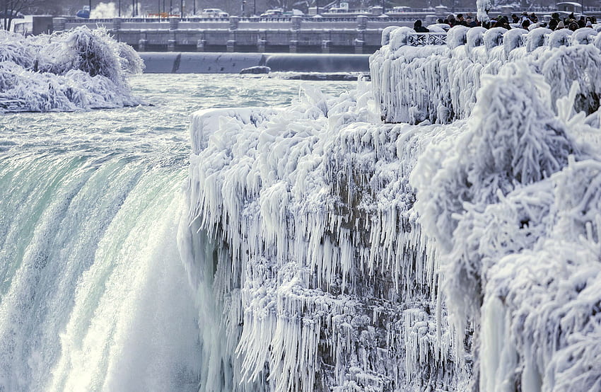 Guarda le cascate del Niagara coperte di ghiaccio, le cascate del Niagara ghiacciate Sfondo HD
