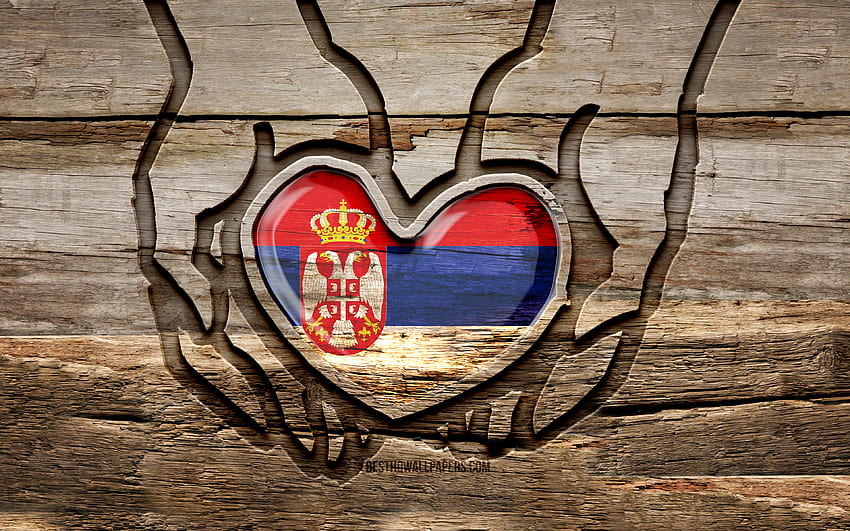 Eu amo a Sérvia, mãos de escultura em madeira, Dia da Sérvia, Bandeira da Sérvia, criativo, Bandeira da Sérvia, Bandeira da Sérvia, Bandeira da Sérvia na mão, Cuide-se da Sérvia, escultura em madeira, Europa, Sérvia papel de parede HD