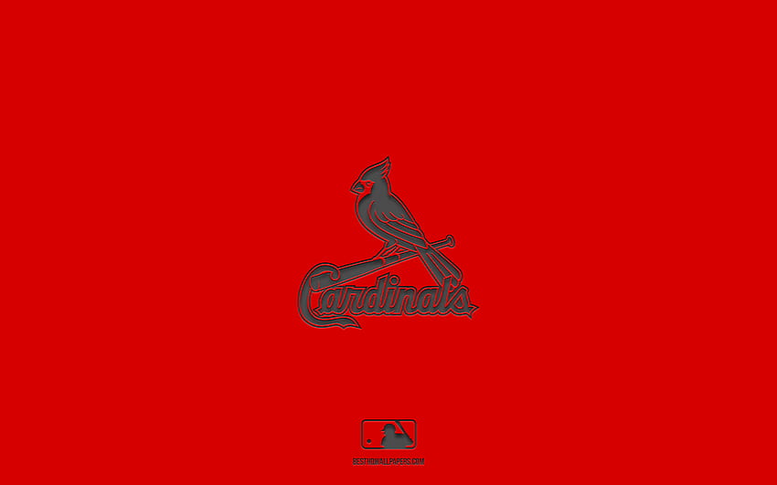 Сейнт Луис Кардиналс, червен фон, американски бейзболен отбор, емблема на Сейнт Луис Кардиналс, MLB, Сейнт Луис, САЩ, бейзбол, лого на Сейнт Луис Кардиналс HD тапет