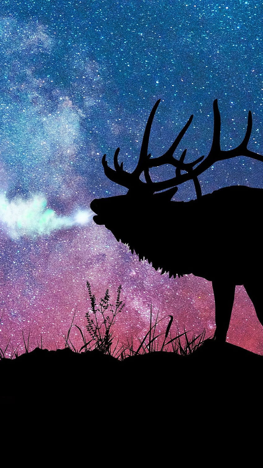Deer, Silhouette, Galaxy, Stars Iphone 8 7 6s 6 For Parallax Background, Reindeer HD phone wallpaper
