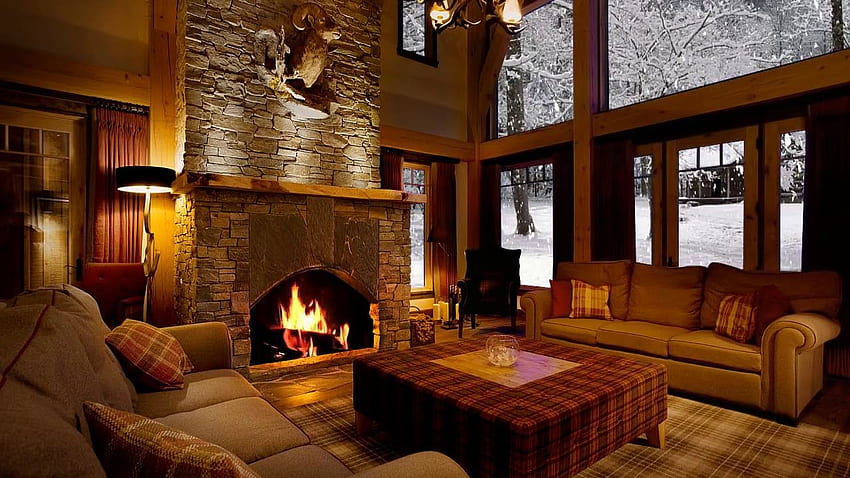 At the Cabin Snow with Fireplace Sound, Cozy Winter Cabin HD wallpaper