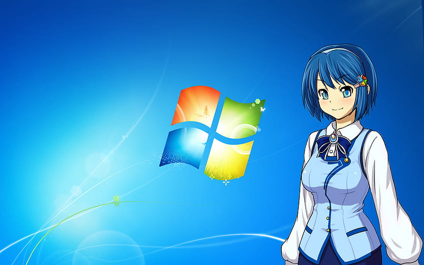OS-Tan Nanami Madobe, สีน้ำเงิน, nanami madobe, microsoft, ระบบปฏิบัติการ tan, windows, windows 7, ผมสีฟ้า วอลล์เปเปอร์ HD