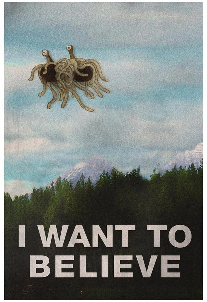 Flying Spaghetti Monster - ฉันอยากจะเชื่อว่าพิมพ์บนกำแพง วอลล์เปเปอร์โทรศัพท์ HD
