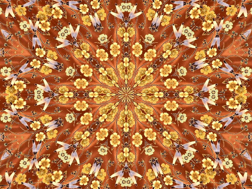 Калейдоскоп от златни цветя, златисто, кафяво, цветя, калейдоскоп HD тапет
