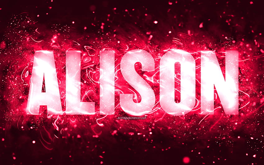 Happy Birtay Alison, , lampu neon merah muda, nama Alison, kreatif, Alison Happy Birtay, Alison Birtay, nama wanita Amerika populer, dengan nama Alison, Alison Wallpaper HD