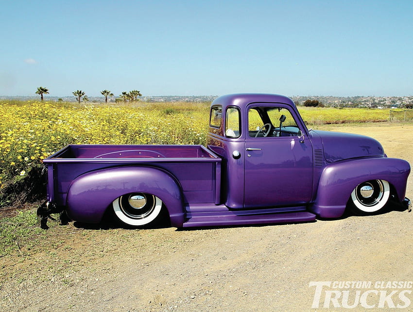 1950 GMC トラック、紫、クラシック、GM、白い壁 高画質の壁紙