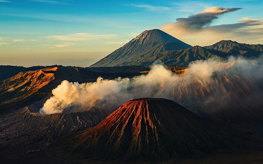 mountains clouds landscapes nature volcanoes Indonesia natural HD wallpaper