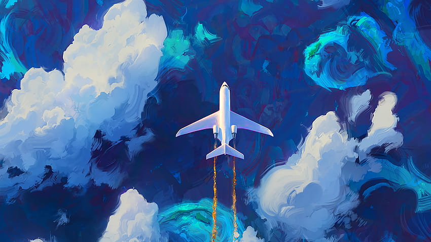 Planos gerais de arte digital nublam RHADS blue. Avião, Viagem em Família papel de parede HD