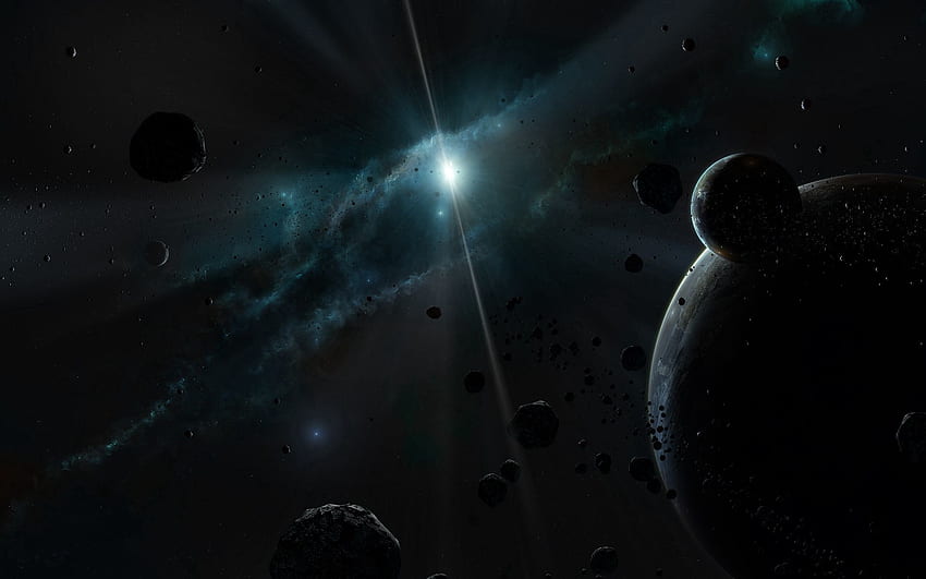 หิน จักรวาล ส่องแสง แสง การระเบิด ซากปรักหักพัง เศษซาก ดาวเคราะห์น้อย วอลล์เปเปอร์ HD