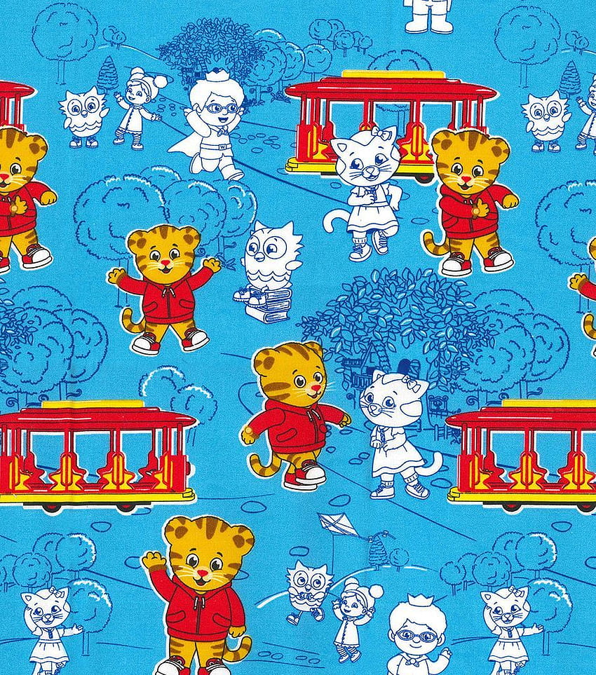 Disney Junior Daniel Tiger Cotton Fabric Neighborhood on Blue HD phone wallpaper