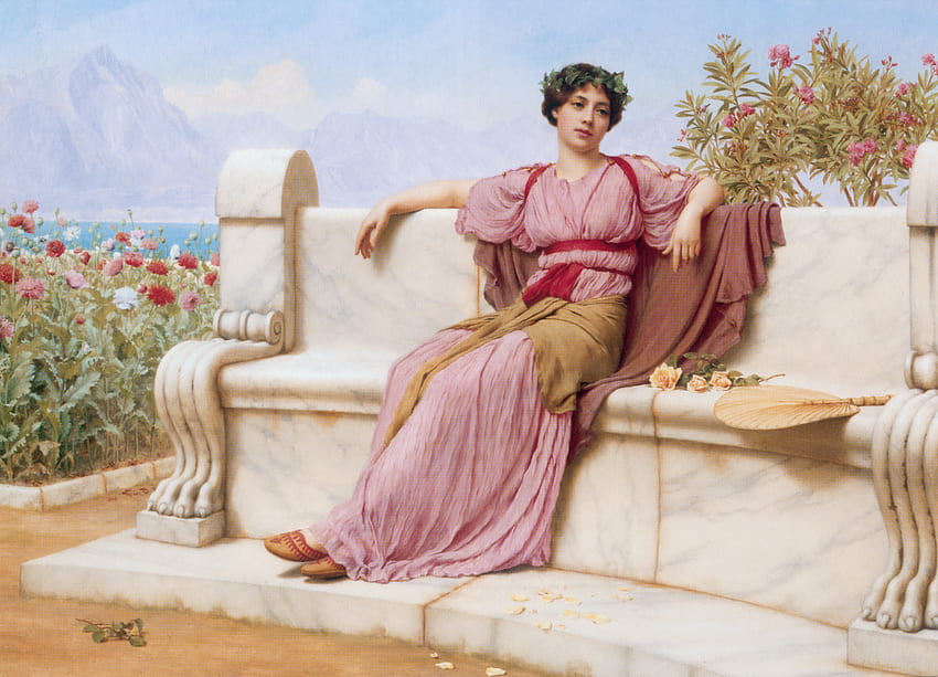 Tranquillity 1914, colorful, roses, art, other, people, beauty, rose, pink, painting, abstract, flower, godward, nature, flowers HD wallpaper