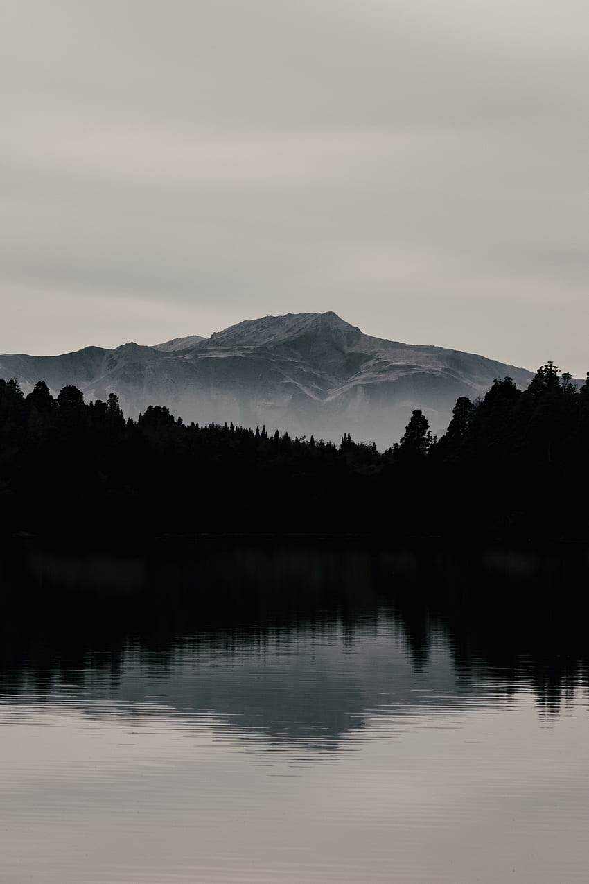 風景, 自然, 山, 湖, 反射, 暗い, 森 HD電話の壁紙