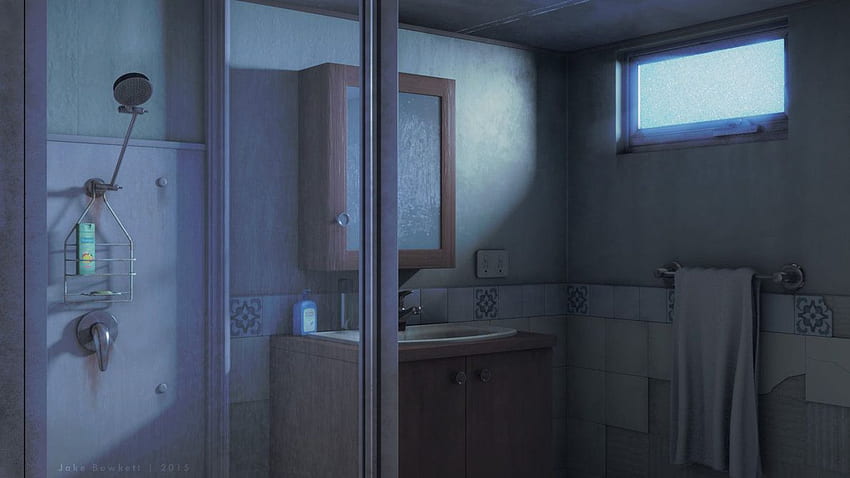 prompthunt anime backgroundCastle bathroom bathtub with floating petals  window