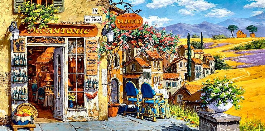 Colors of Tuscany F, architecture, art, landscape, France, beautiful, cityscape, artwork, scenery, wide screen, painting, cottage, Tuscany HD wallpaper