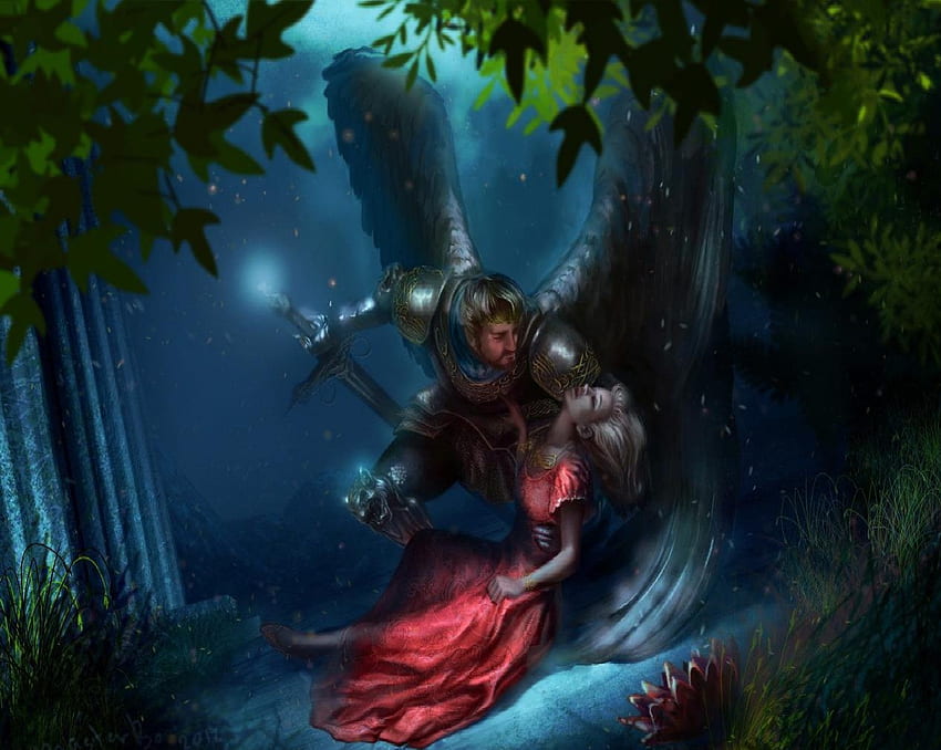 I Have Come For You My Love, Woman, Woods, Sword, Angel HD wallpaper